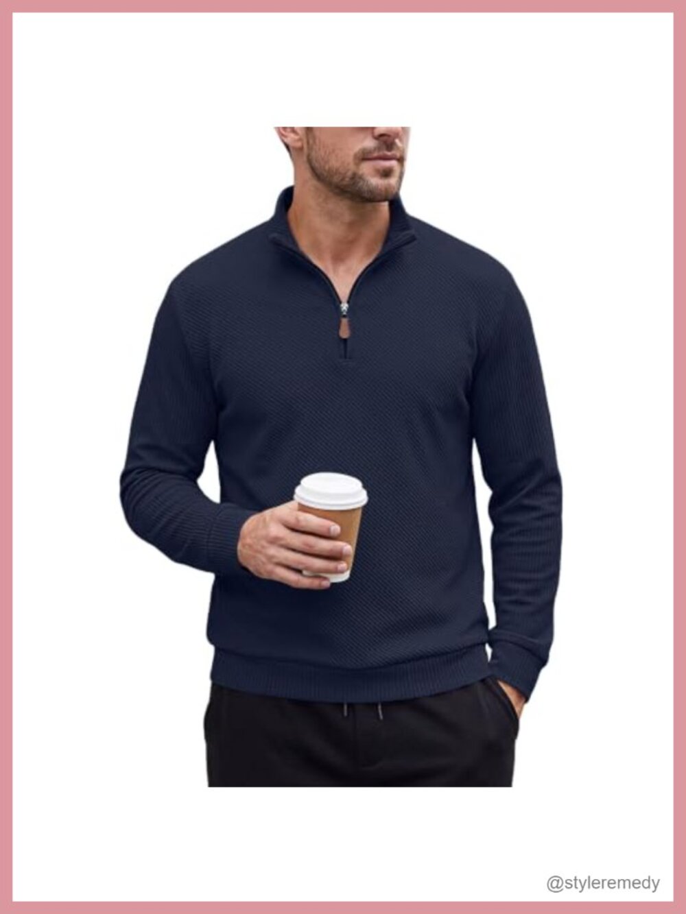 Men's Quarter Zip Textured Pullover Sweatshirt Ribbed Casual Golf